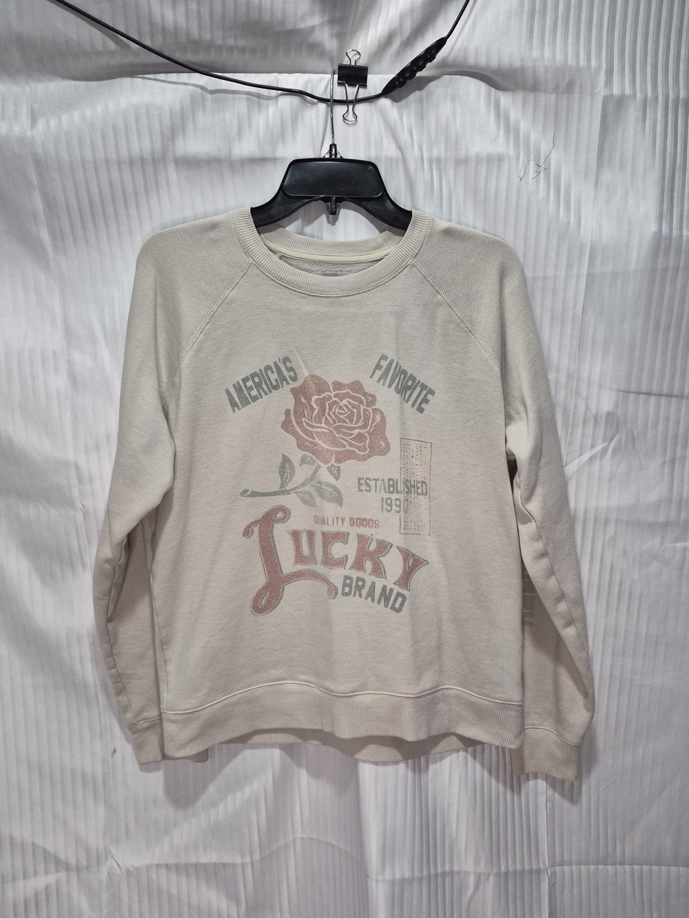 Lucky Brand Cream Crewneck Sweatshirt with Rose Graphic Size Medium